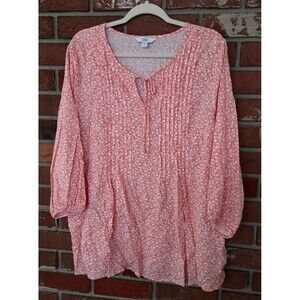 Croft & Barrow Blouse Plus 1X Peach Floral Print Long Sleeve Lightweight